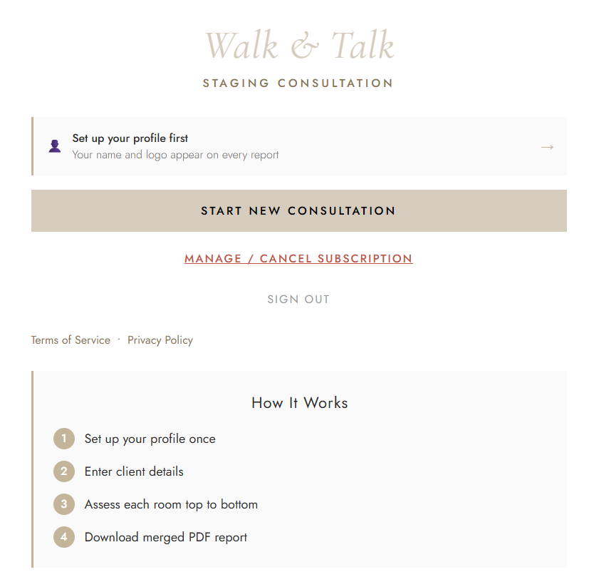 StagingConsultPro home screen with Start New Consultation button
